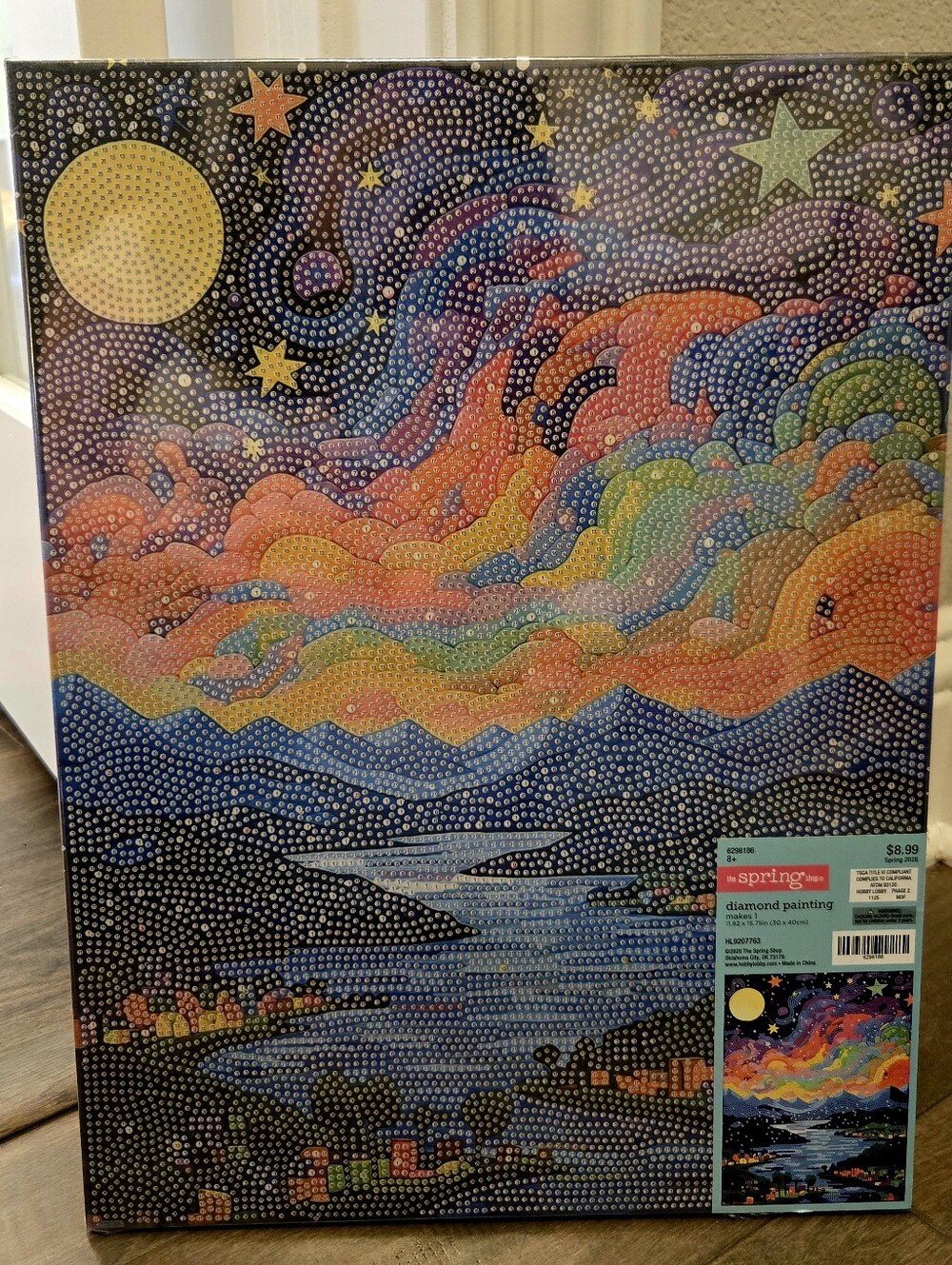 Mounted Canvas Diamond Art Kit, Complete Kit,Rainbow Sky  Diamond Painting 11X15